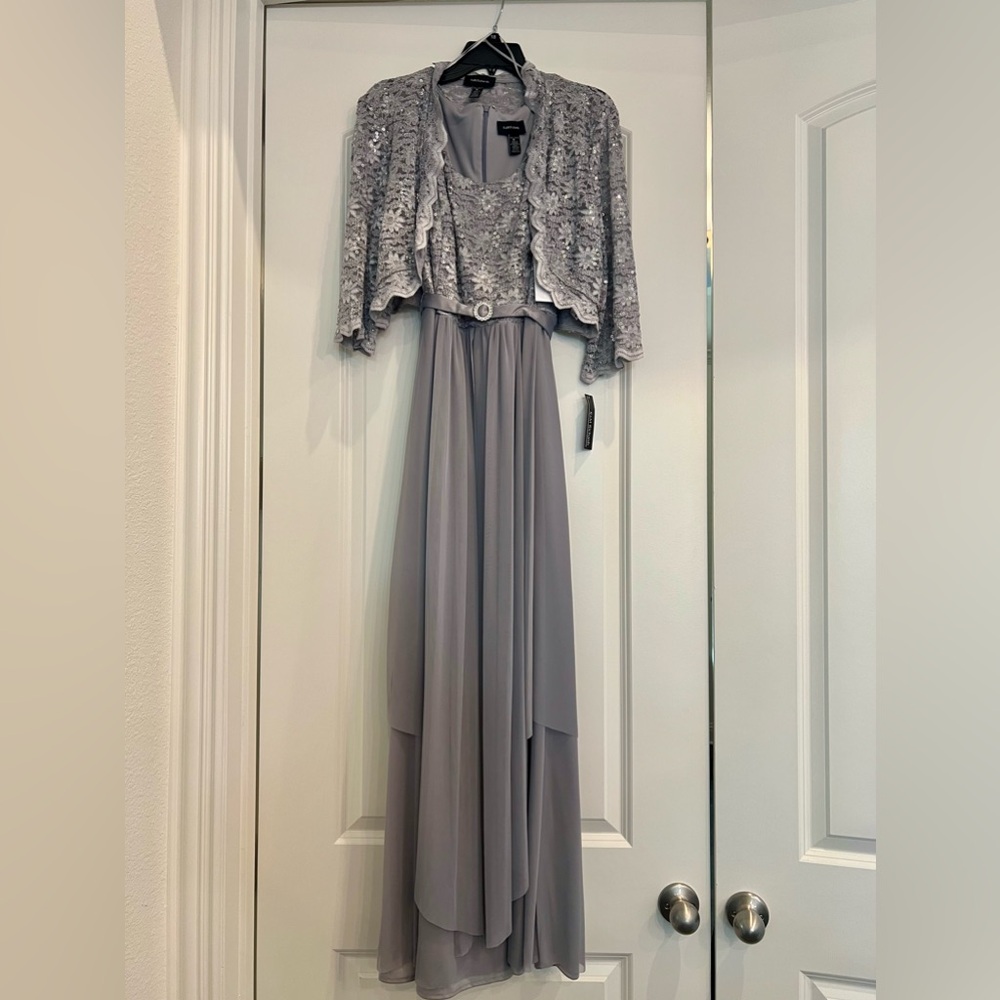 NWT R&M Richard’s Women’s 2 Piece Laced Long Jacket with Dress Set, size 18